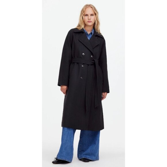 Madewell Double-Breasted Trench Coat Women's Size Small in True Black NWT! - Picture 1 of 5